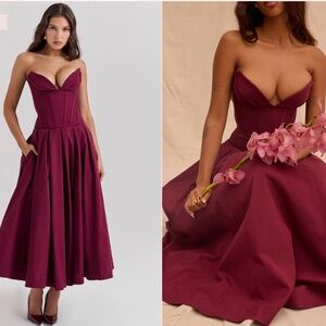 HOUSE OF CB LADY CORSET DRESS IN WINE SIZE SMALL REGULAR CUP